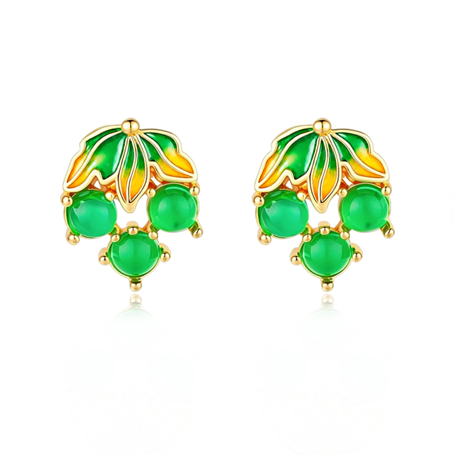 Gold Plated Jewelry - Burmese Jadeite Grape Earrings Vintage Natural
