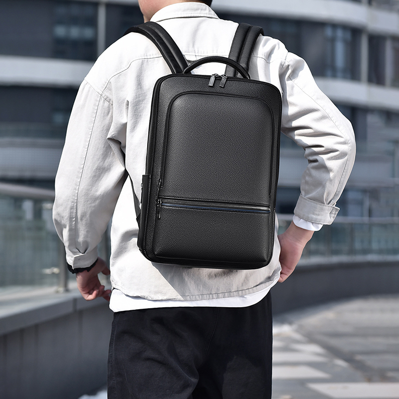 Leather Briefcase - PU Leather Men's Backpack USB Charging