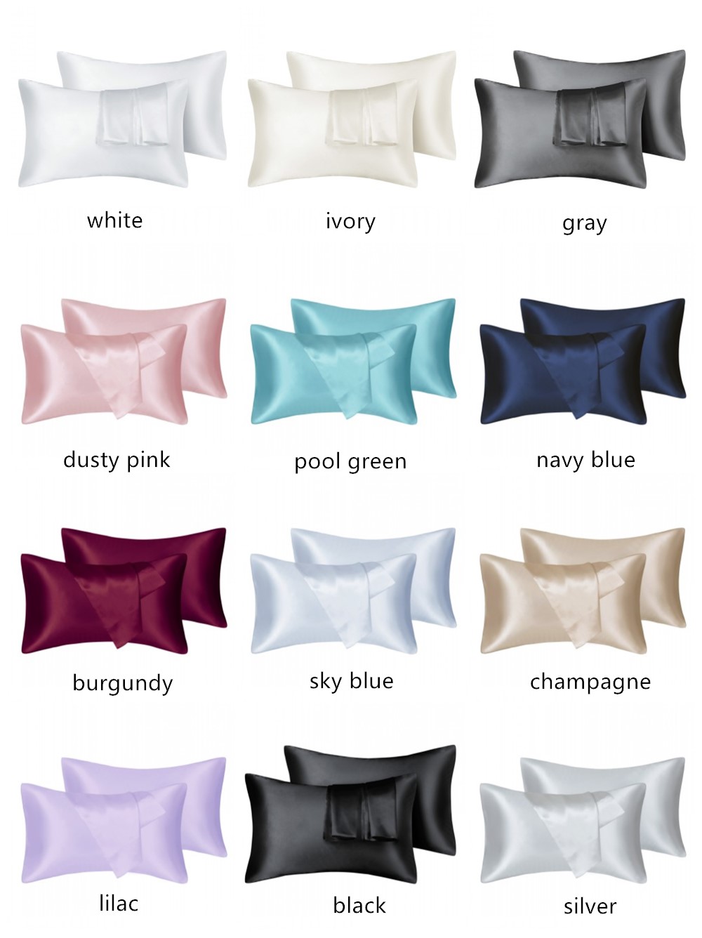 Silk Pillowcase - 2pcs/lot Solid Silky Satin Skin Care