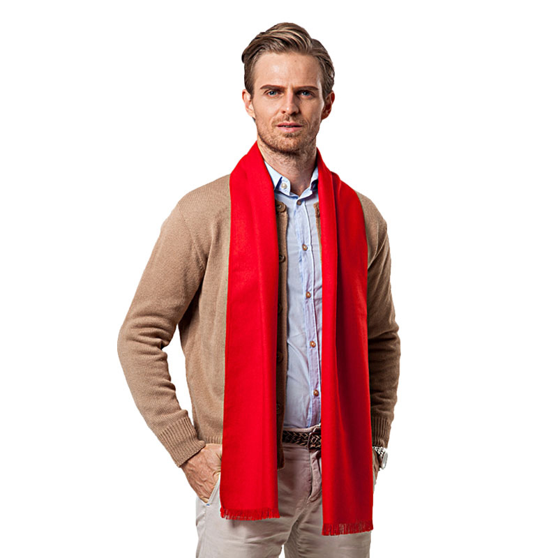 Cashmere Scarf - Fashion Winter Solid Color Men Red