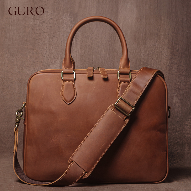 Leather Briefcase - GURO Men Crazy Horse Cowhide Briefcase