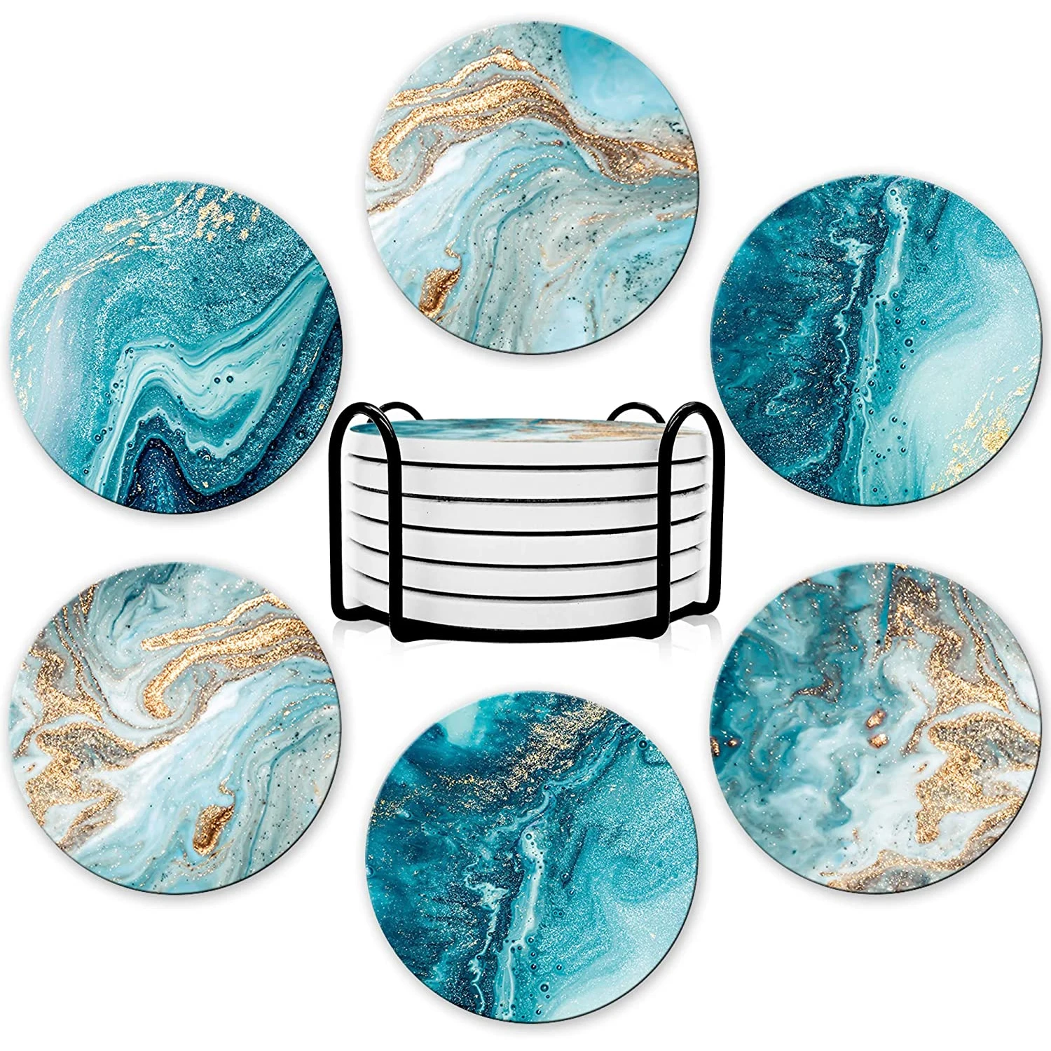 6Pcs Beverage Coaster Set with - огляд і ціна Marble Coaster Set