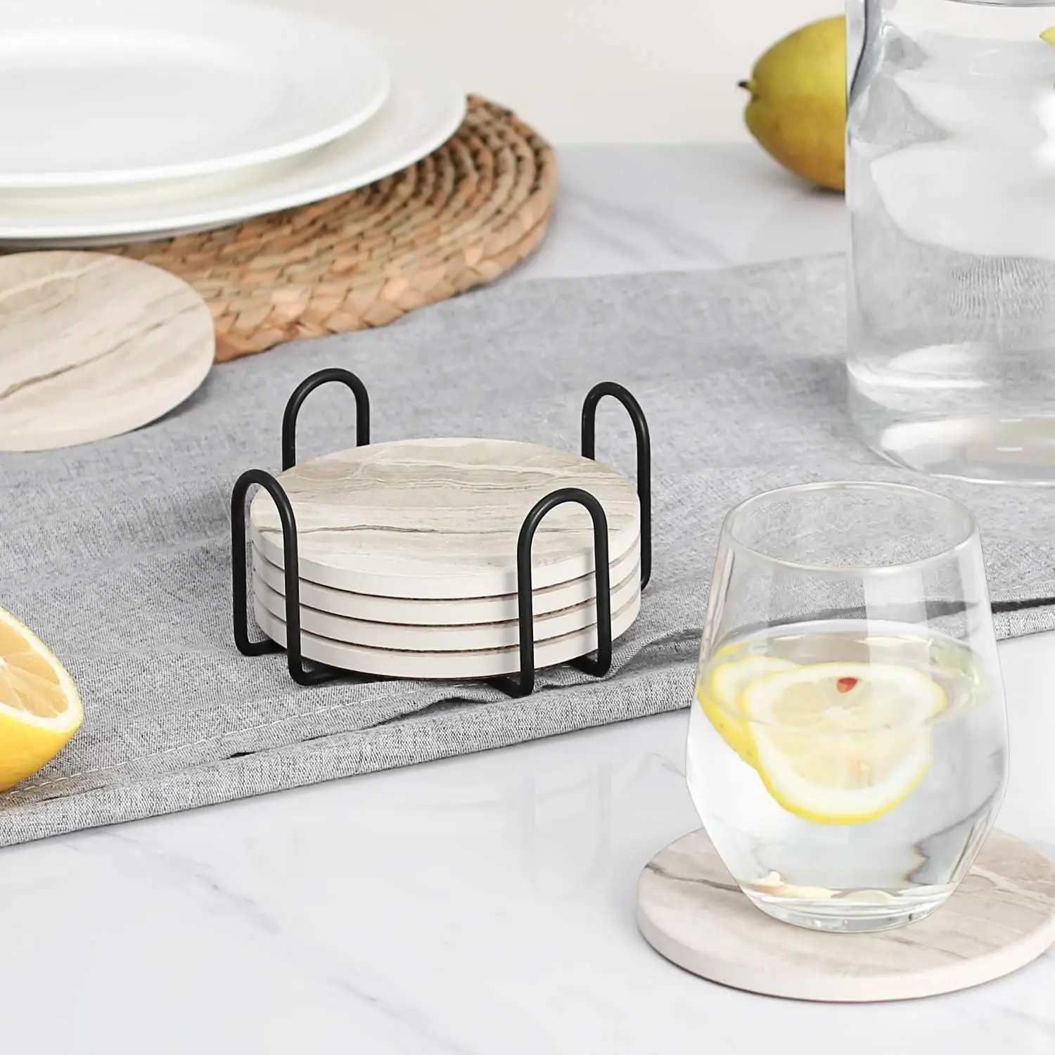 6Pcs Beverage Coaster Set with - огляд і ціна Marble Coaster Set