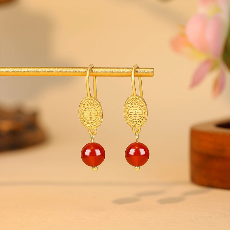 Natural Red Jade Bead Earrings - огляд і ціна Gold Plated Jewelry