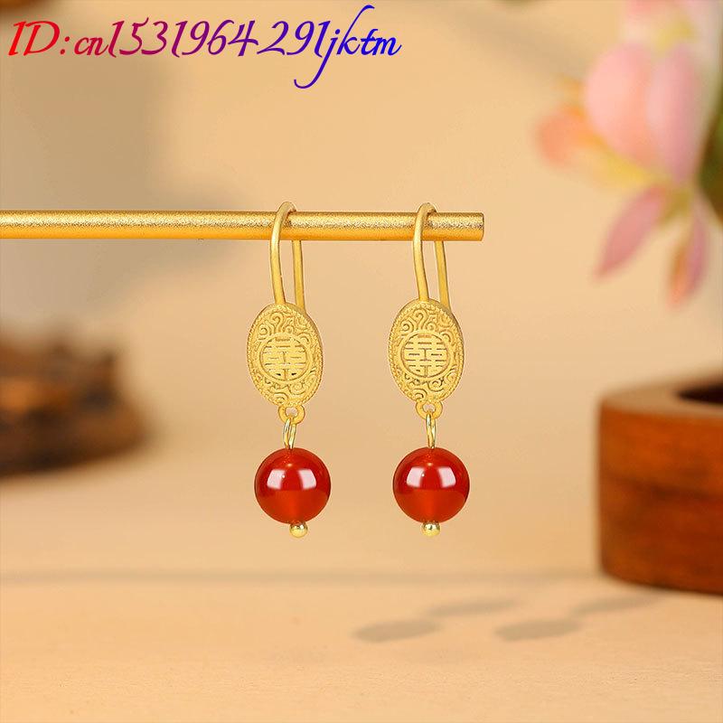 Natural Red Jade Bead Earrings - огляд і ціна Gold Plated Jewelry