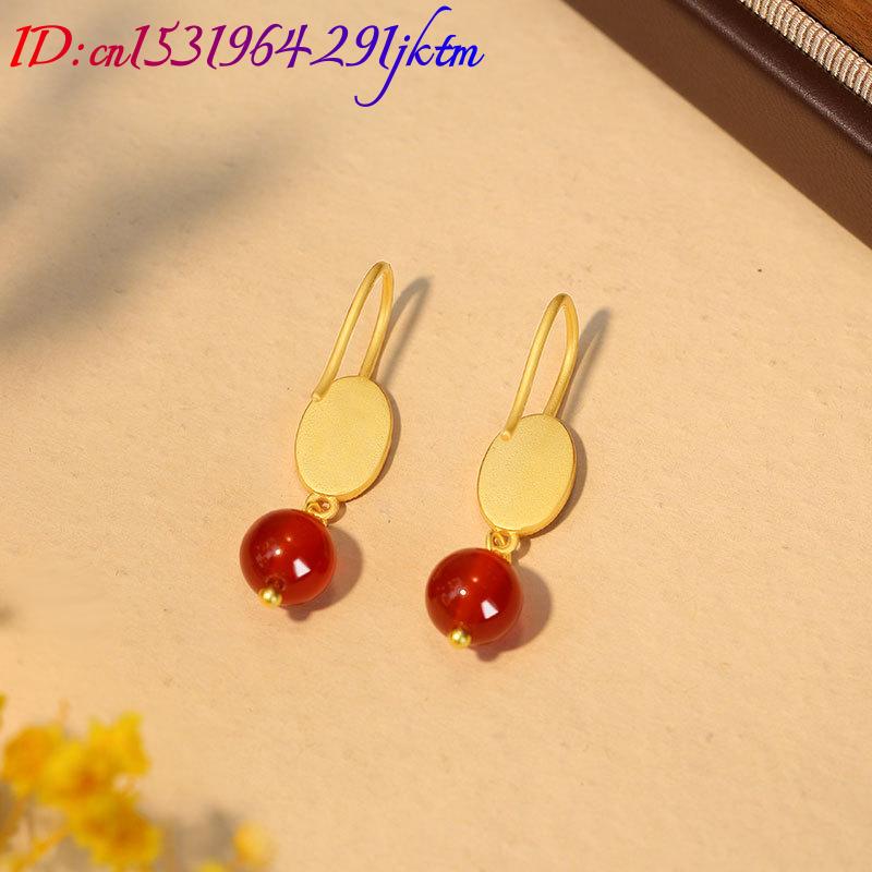 Natural Red Jade Bead Earrings - огляд і ціна Gold Plated Jewelry