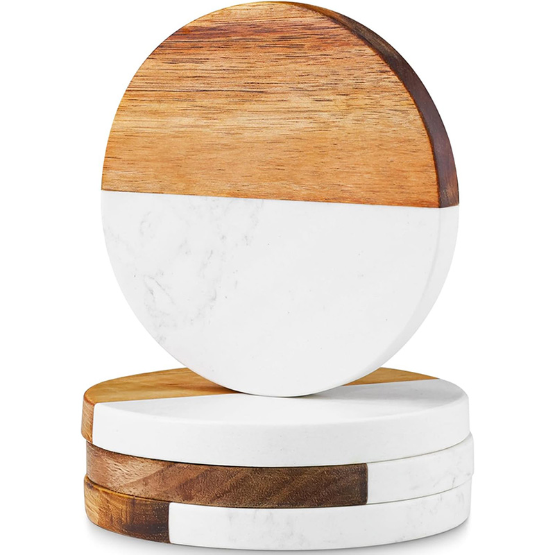 4Pcs Marble Acacia Wood Coaste - огляд і ціна Marble Coaster Set