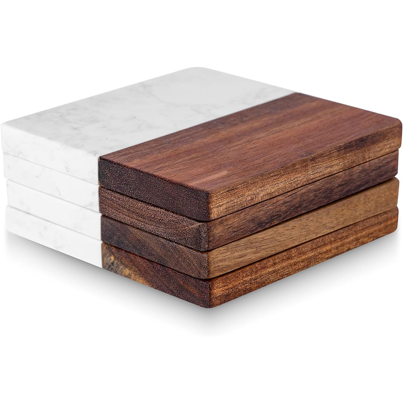 4Pcs Marble Acacia Wood Coaste - огляд і ціна Marble Coaster Set