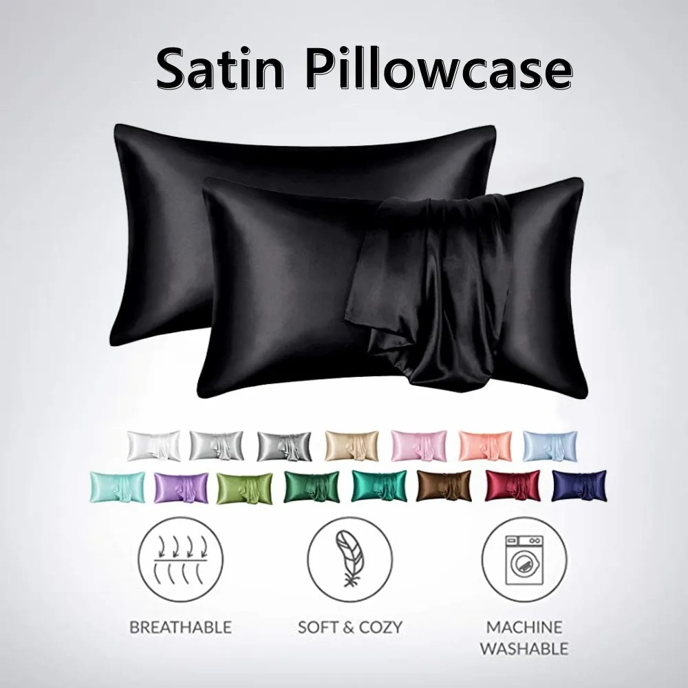 2pcs/lot Solid Silky Satin Ski - огляд і ціна Silk Pillowcase