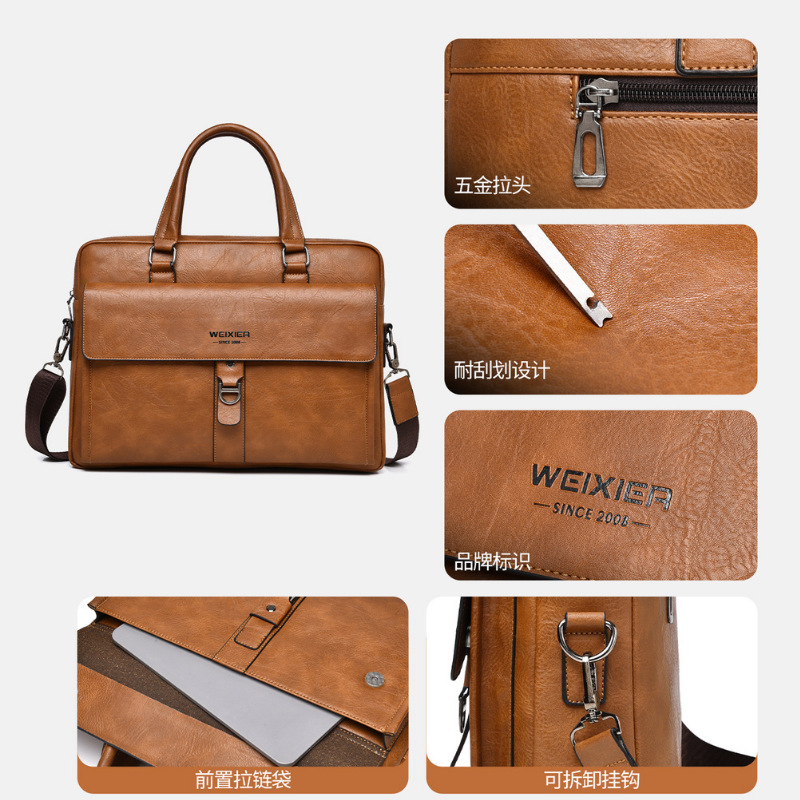 Vintage Dark Brown PU Leather  - огляд і ціна Leather Briefcase