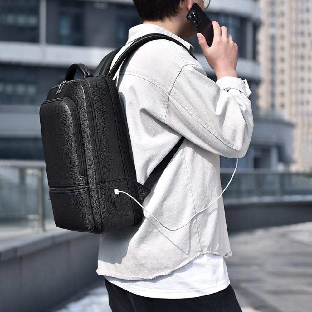 PU Leather Men's Backpack USB  - огляд і ціна Leather Briefcase