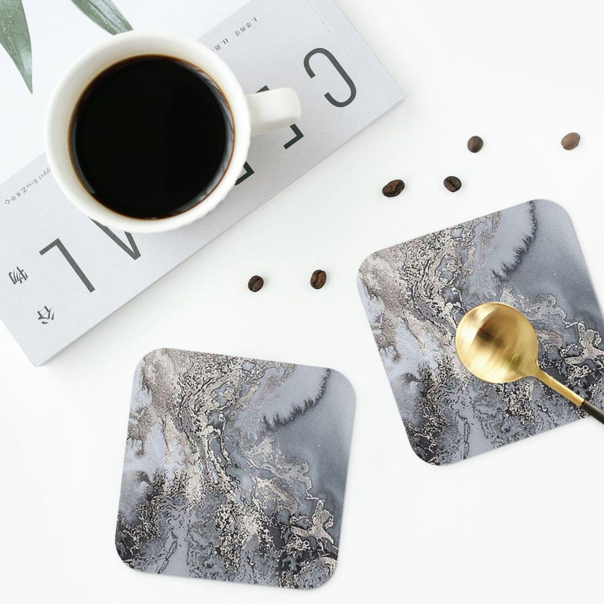 Grey And Silver Marbl Coasters - огляд і ціна Marble Coaster Set