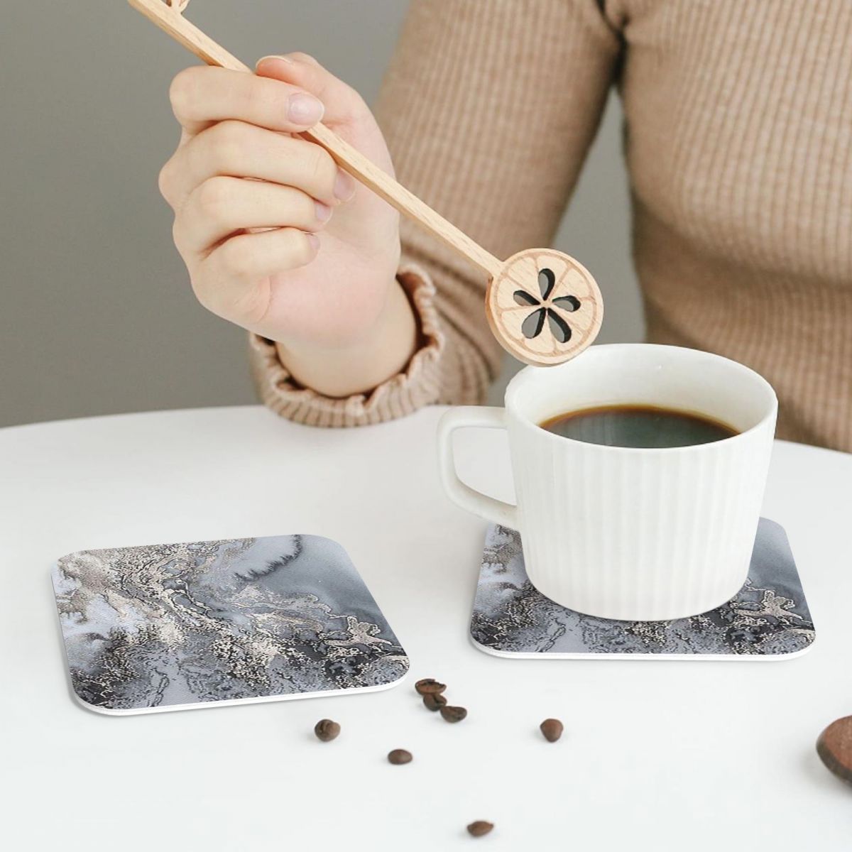 Grey And Silver Marbl Coasters - огляд і ціна Marble Coaster Set